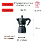 Detalle Cafetera Italiana Moka Express Bialetti 3 tazas Negra
